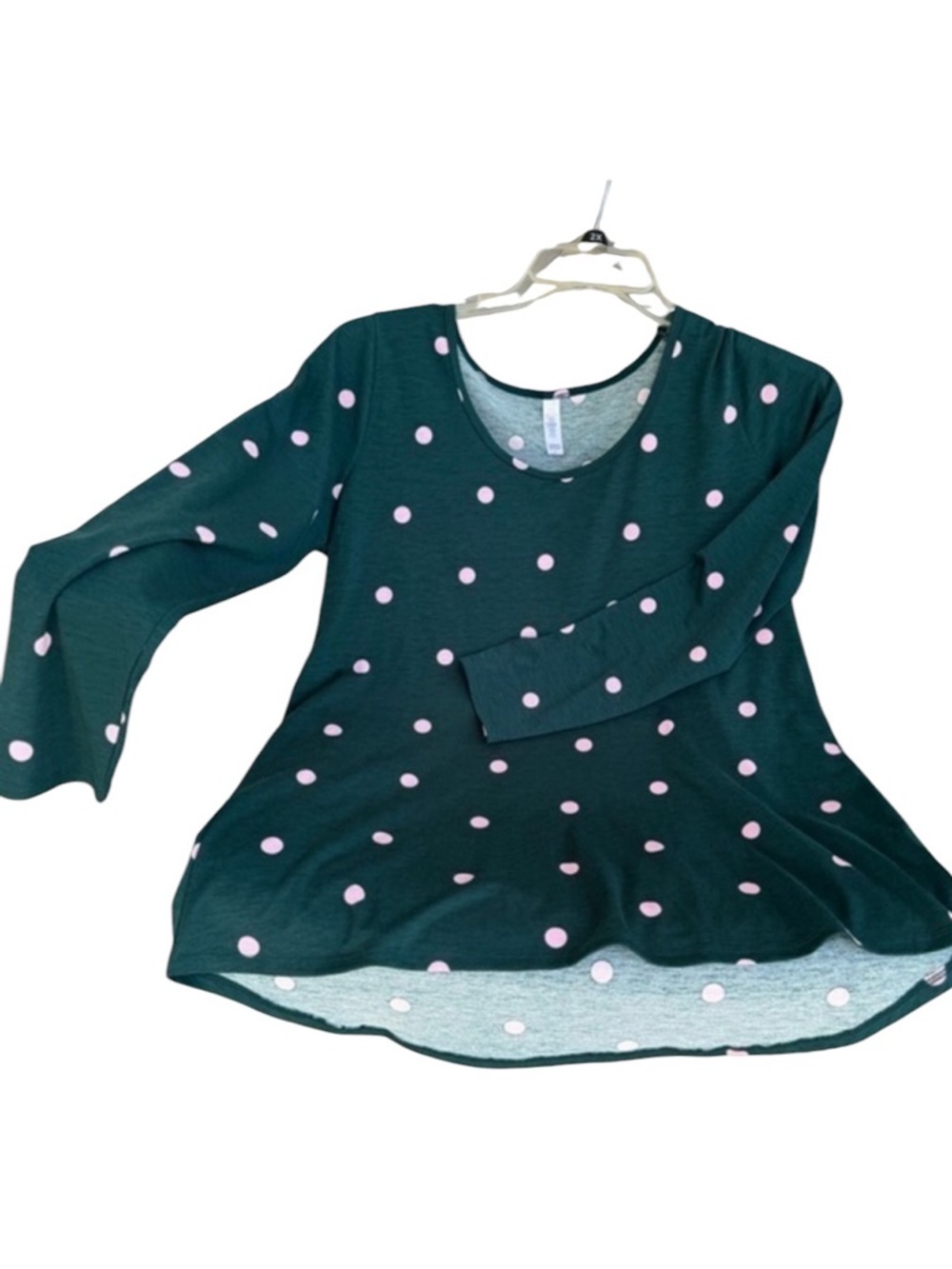 LuLaRoe Hi-Lo Hem Green/Pink polka dots long sleeve size L